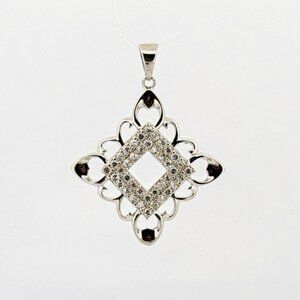 Brand New Fancy Designer Pendant 925 Sterling Silver Encrusted w/ White Crystals